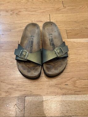 Birkenstock Single Strap Slide Sandals in Olive